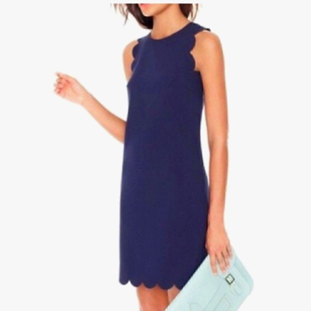 J CREW Scalloped Navy Sheath Sleeveless Dress Sz 0 - Picture 7 of 11